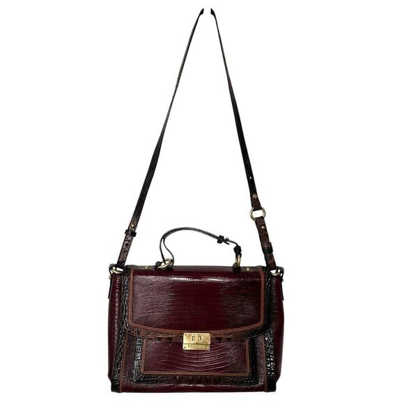 Brahmin Melbourne Leather Red/Black Oxford Flap Satchel - Picture 3 of 15